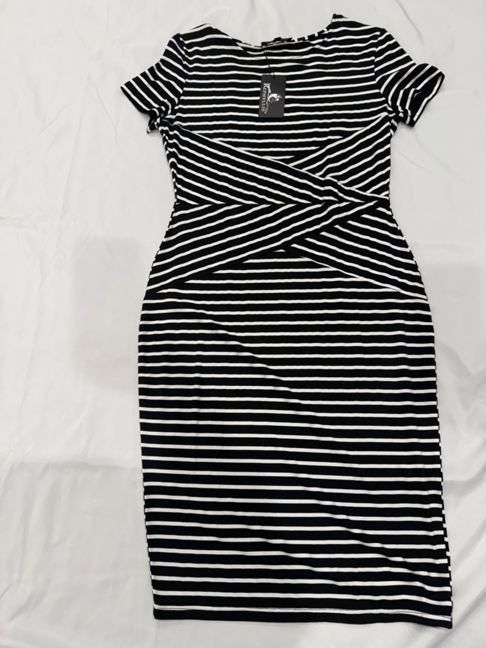 NWT Rephyllis Striped Black & White Bodycon Dress -Large